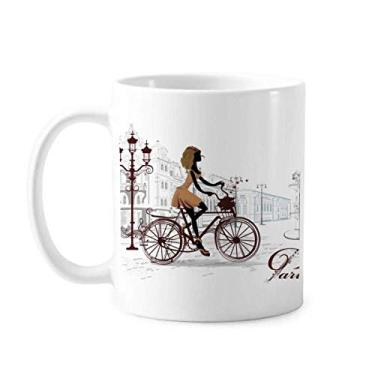 Imagem de Caneca Bicycle Lady France com estampa de ilustração, cerâmica, café, porcelana, louça, louças