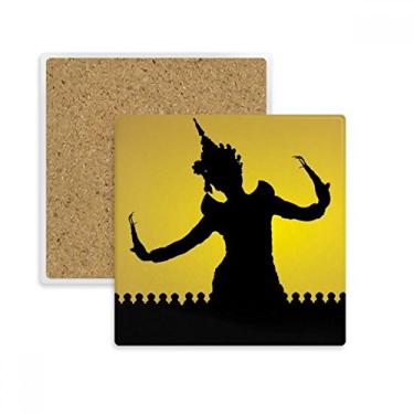 Imagem de Thailand Shadow Culture Dancer Quadrado Porta-copos Porta-copos Caneca Suporte de subplaca Pedra isolante