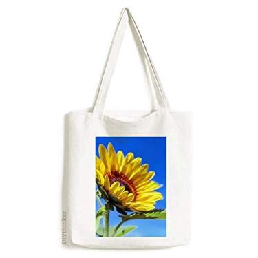 Imagem de Bolsa de lona com girassóis azul céu sol bolsa de compras casual bolsa de mão