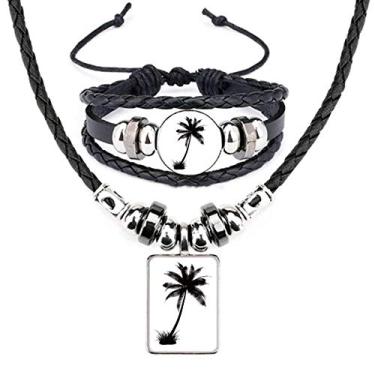 Imagem de Conjunto de joias de couro com silhueta preta da Coconut Tree Beach