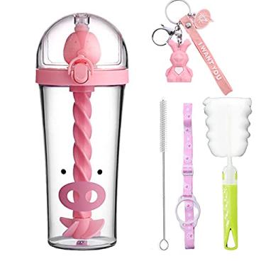 Imagem de Copo de viagem Stir Tumbler com canudo, garrafa de água para mistura de gelo, caneca de piquenique (rosa porquinho, 500 ml)