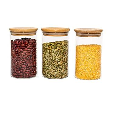 Imagem de Potes De Vidro p/Mantimentos 600ml c/Tampa Bambu - 3 pçs