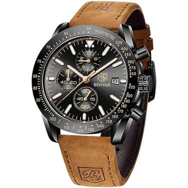 Imagem de BENYAR – Relógio de pulso elegante para homens, relógios de pulso com pulseira de silicone genuíno, movimento perfeito de quartzo, à prova d'água e resistente a arranhões, cronógrafo