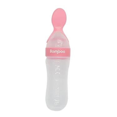 Imagem de Colher Dosadora de Silicone para Bebê, Mamadeira Dosadora de Papinha e Leite, Alimentação Infantil, Com Tampa Vedada, Fácil de Usar e Higienizar (ROSA)