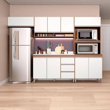 Imagem de Armário Compacto para Cozinha Kitnet com Torre Quente 280x202 Cm 5 Peças MDP Branco MENU