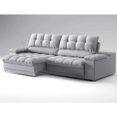 Imagem de sofá 3 lugares retrátil e reclinável helen com usb e porta-copos linho prata 210 cm