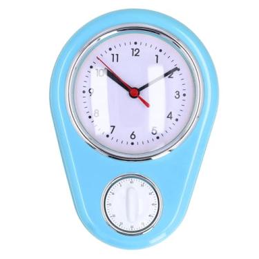 Imagem de Relógio de parede de 9 polegadas, relógio de parede retrô com temporizador de cozinha, temporizador de contagem regressiva de parede, relógio de parede de cozinha, mini relógio mudo,(Azul)