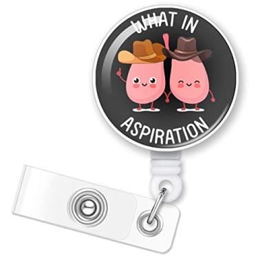 Imagem de ERHACHAIJIA Porta-crachá retrátil What in Aspiration com clipe jacaré para enfermeiras, médicos, terapia terapeuta respiratória, RT, doenças infecciosas, desenho animado pulmões, cartão de
