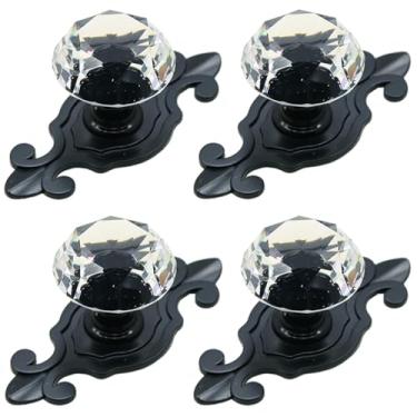 Imagem de Kelier Maçanetas de armário de vidro cristal, [4 unidades] puxadores de gaveta de diamante elegantes com placa, puxadores de gaveta para cozinha/armário/guarda-roupa/armário (cristal, 4 peças)