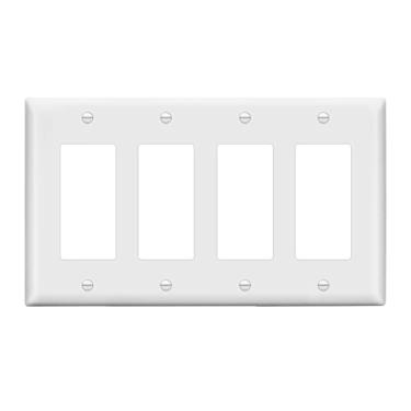 Imagem de LIDER Tampa de interruptor decorador quádruplo acabamento fosco, placa de parede para três tomadas, tamanho médio 4 entradas 12,4 cm x 21,7 cm, termoplástico de policarbonato inquebrável, listado pela UL, LWP-34M-W, branco