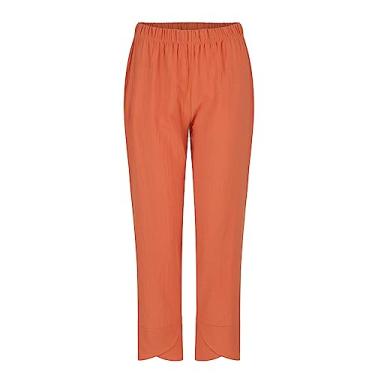 Imagem de Calça capri feminina de linho casual de verão calça cropped leve calça palazzo larga macia calça com bolsos, #A5-laranja, M