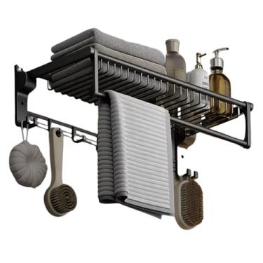 Imagem de Porta Toalha Banheiro, Lavabo, Duplo, Prateleira, Suporte, Gancho, Toalheiro, Preto Fosco