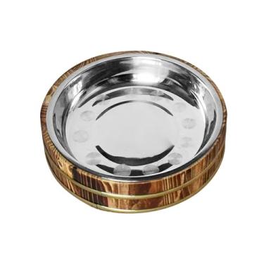 Imagem de Baoblaze Tigela de mistura de arroz de madeira, tigela de arroz para sushi, redonda, rasa, prática, reutilizável, hangiri, tigela de arroz, barril de sushi, 22cm marrom