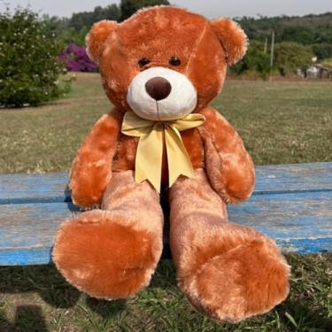 Imagem de Urso Pelúcia Grande 60cm Hipoalergênico (Mel com laço dourado)