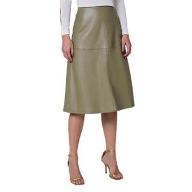 Imagem de Saia Feminina Dudalina Evasê Recortes Verde Médio - 16112378-Feminino