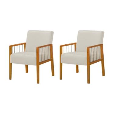 Imagem de Kit 2 Poltronas Decorativas Base em Madeira Maciça e Corda Náutica Copacabana Linho Crú