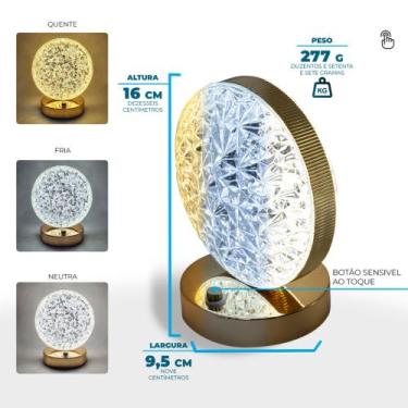 Imagem de Luminária De Mesa 3 Intensidades De Cores Acende Com Toque ABAJUR - XT