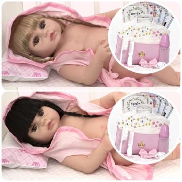 Imagem de Bebe Reborn Meninas Gêmeas 100% Silicone 40 Itens Roupão - Cegonha Reb