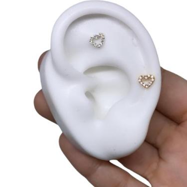 Imagem de Piercing Orelha Coração Vazado Prata 925 Tragus Hélix Flet - RaraSteel