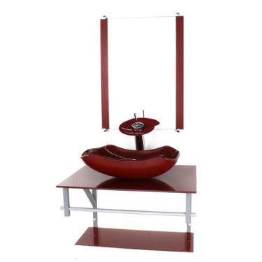 Imagem de Gabinete de vidro para banheiro 60cm ac cuba abaulada vermelho cereja 