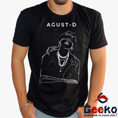 Imagem de Camiseta Agust D 100% Algodão BTS Suga K-pop Geeko, Preto gola careca,