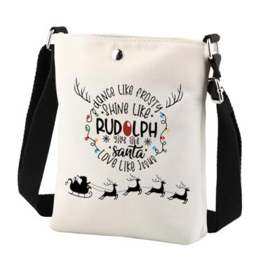 Imagem de Bolsa tiracolo Jesus Christmas Dance Like Frosty Shine Like Rudolph Give Like Santa Love Like Jesus Gift Bolsa para celular branca