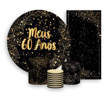 Imagem de Kit Painel De Festa + Trio Capa Cilindro + Faixa Veste Fácil - 60 Anos
