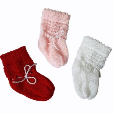 Imagem de Sapatinho de bebê recém nascido kit com 3 pares lã tricô  - Confecções