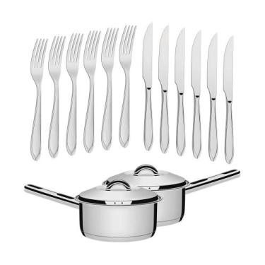 Imagem de Conjunto de Panelas Solar 16cm 1,4l Com 48 Talheres de Mesa Laguna Tra