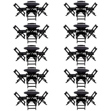 Imagem de Kit 10 Jogos de Mesa Dobravel com 4 Cadeiras Tampo Redondo 70x70 Preto
