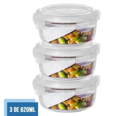 Imagem de Jogo 3 Potes Vidro Hermético 4 Travas Redondo 620ml Marmita - QUALITY 