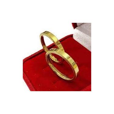 Imagem de Alianças 4 mm Casamento Ouro 18 Kilates Casal Par Resistente Reta com 