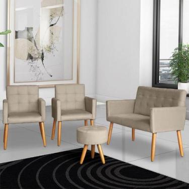 Imagem de Kit Sofá 1 Namoradeira 2 Poltronas Puff para Sala de Espera recepção c