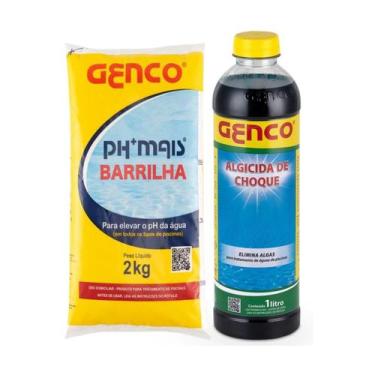 Imagem de Kit Genco Elevador PH Barrilha 2kg E Algicida Choque 1 Litro