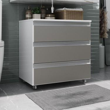 Imagem de Gabinete Banheiro Rodinhas Joia 60cm 03 Gavetas Branco Cinza