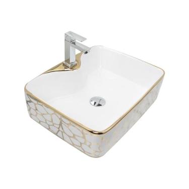 Imagem de Kit Cuba Pia Louça Cerâmica Banheiro C/Torn e Vál Cromada 88 - Smart N