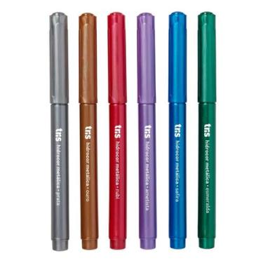 Imagem de Kit 06 Caneta Hidrocor Ponta Fina Fancy Tons Metálicos Tris