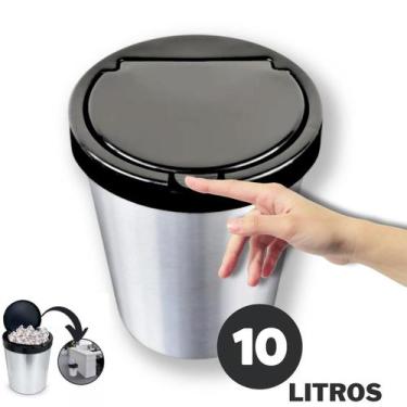 Imagem de Lixeira Cesto Tipo Inox Com Tampa Click 10 Litros Prata Luxo Banheiro 
