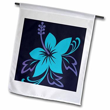 Imagem de 3dRose fl_45447_1 Linda flor havaiana azul em um fundo preto, bandeira de jardim, 30 x 45 cm