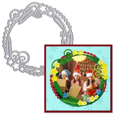 Imagem de Guirlanda de Natal moldes de corte de metal para fazer cartões, guirlanda de estrela de Natal, molde de estêncil de aço carbono, ferramentas de corte para scrapbook faça você mesmo, cartão de papel,