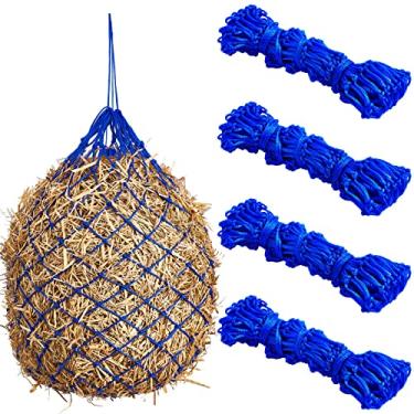 Imagem de Fabbay 4 peças de alimentador de rede de feno de alimentação lenta para cavalos alimentador lento de 101 cm de comprimento com 5 furos para pendurar rede de alimentação de cavalo para cabra, gado,