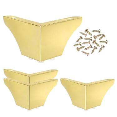 Imagem de PATIKIL Pernas de metal para móveis de 7 cm, pacote com 4 pés de móveis triangulares DIY pernas de substituição estilo moderno para armário armário mesa sofá cômoda, dourado
