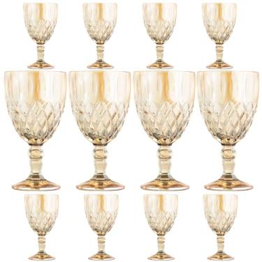 Imagem de 12 peças de taças de vinho vintage, taças de água de vidro colorido de 325 ml, colorido exclusivo em relevo, vidro de haste alta transparente, copo de vidro para bar para festa de casamento, conjunto