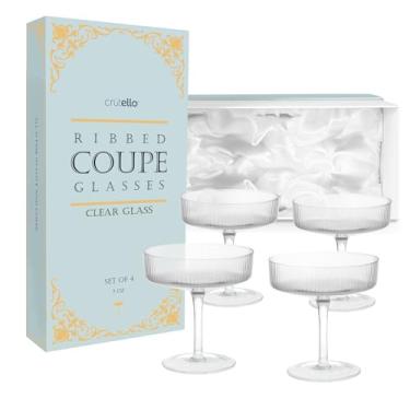 Imagem de Crutello Conjunto de 4 taças de champanhe, copo vintage clássico de 200 ml, vidro canelado canelado para champanhe, Martini, Manhattan, Cosmopolitan, Spritz e bebidas congeladas