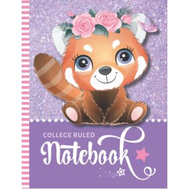 Imagem de College Ruled Notebook: Large 8.5x11 Composition Book / 100 Sheets (200 Pages) / Numbered Pages/Note Taking Gift For Back To School - Writing/Baby Red Panda on Pastel Purple Faux Glitter Look