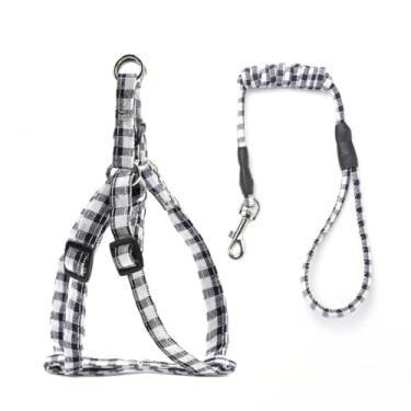 Imagem de Conjunto de coleira para cães pequenos e médios ajustável, peitoral para cães e gatos, buldogue francês, pug, para caminhada ao ar livre (B preto, M para 5-12,5 kg)