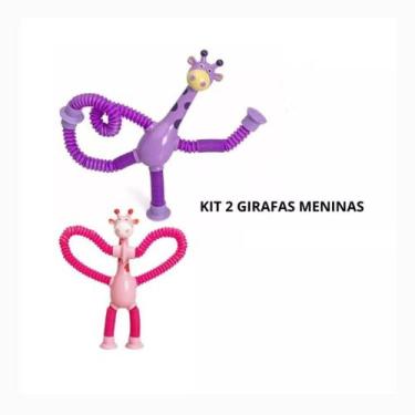 Imagem de Kit 2 Girafas Pop It Tubo Led Brinquedo De Puxar Colorido MENINA