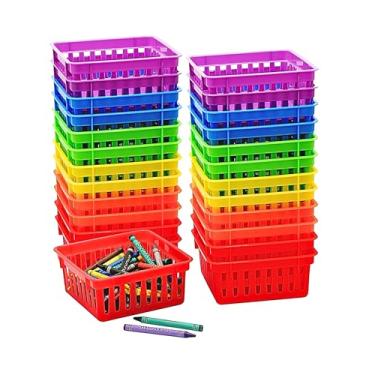 Imagem de 4E's Novelty Pacote Com 24 Cestas Pequenas De Armazenamento Para Sala De Aula, Pacote A Granel, Recipiente Quadrado De Plástico Resistente De 4,5" Para Lápis E Giz De Cera Coloridos, Caixas Organiza