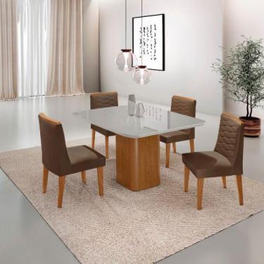 Imagem de Mesa de Jantar Eloise 90cm Tampo MDF Vidro Canto Copo com 4 Cadeiras E