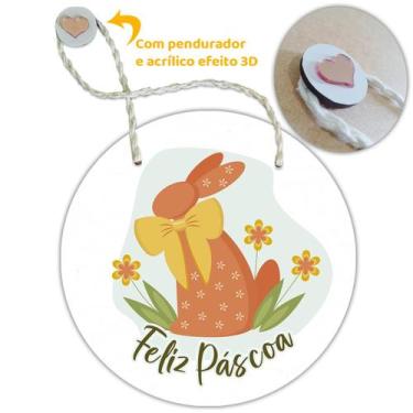 Imagem de Placa Porta com Alça Feliz Páscoa Coelho Coelha Ovo Guirlanda 20cm - F